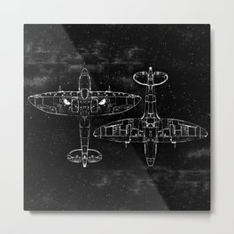 Spitfire Mk. XIV (Dark) Metal Print | Raf, Digital, Plane, Graphite, Illustration, Pattern, Black And White, Drawing, Vintage, Spitfire 