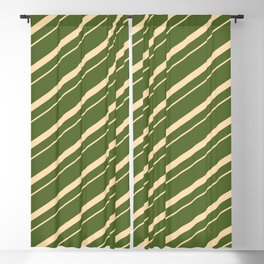 [ Thumbnail: Dark Olive Green & Tan Colored Lined/Striped Pattern Blackout Curtain ]