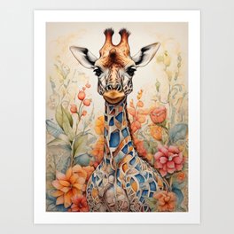 zentangle giraffe for kids Art Print