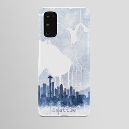 Seattle Skyline & Map Watercolor Navy Blue, Print by Zouzounio Art Android Case