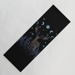 Deer in Winter Night Forest Yoga Mat