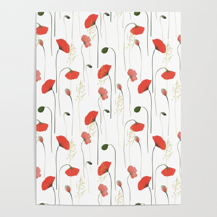 Pretty Girly Poppies Floral Pattern Poster