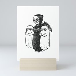Cute Grim Reaper and Ghosts Mini Art Print