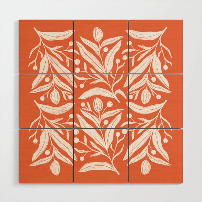 Coral and white modern floral art  Wood Wall Art