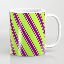 [ Thumbnail: Light Green and Purple Colored Lines/Stripes Pattern Coffee Mug ]