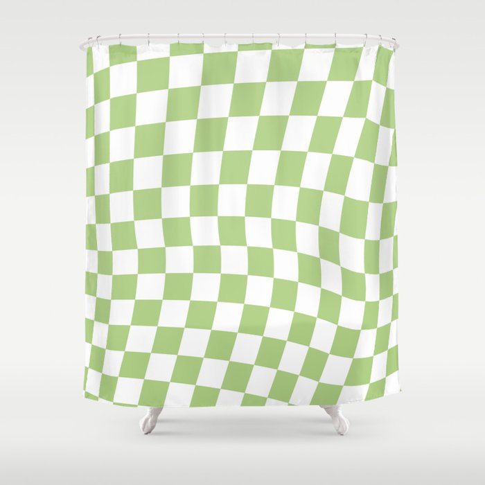 Lime Green Warped Check Shower Curtain