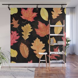 Autumn Leaves - black Wall Mural
