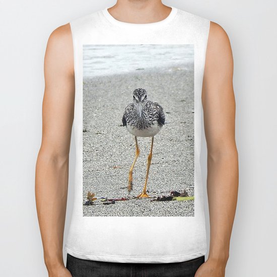 Greater Yellowlegs (Sandpiper) Looking at Camera Biker Tank