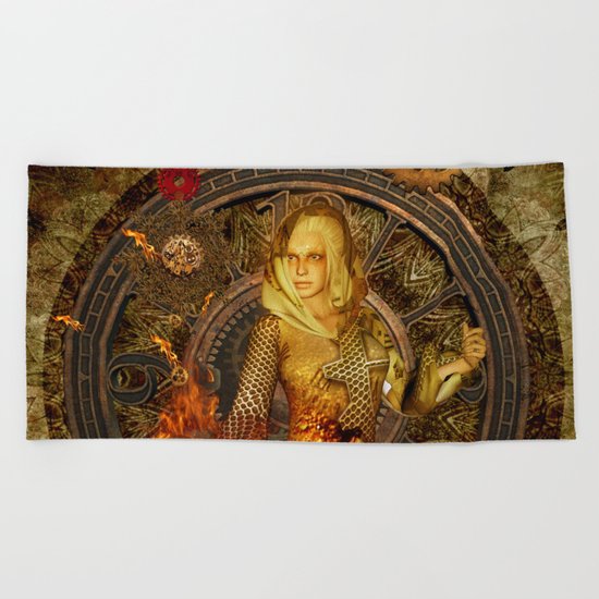 Wonderful steampunk lady Beach Towel