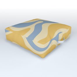 Modern Retro Liquid Swirl Abstract Pattern in Light Blue and Mustard Yellow Outdoor Floor Cushion | Aesthetic, Powderblue, Abstract, Digital, Contemporary, Retro, Modern, Lightblue, Kierkegaarddesign, Cool 