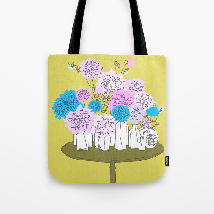 Mid-Century Modern Bottle Bouquet Blue and Pink Tote Bag