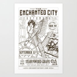 The Enchanted City 2018 Poster, black and white Art Print | Steampunk, Digital, Graphite, Troyny, Wings, Graphicdesign 