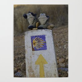 Camino Route Marker and Old Boots Poster