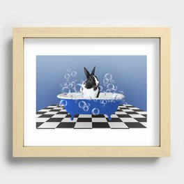 Black & white Bunny Rabbit Bathtub with Soap Bubbles Recessed Framed Print
