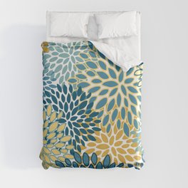 Modern Floral Prints, Teal and Yellow Duvet Cover