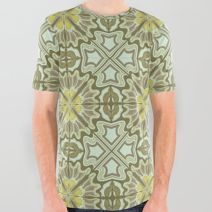 Summer yellow vintage abstract floral pattern  All Over Graphic Tee