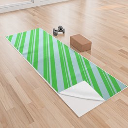 [ Thumbnail: Lime Green and Powder Blue Colored Pattern of Stripes Yoga Towel ]