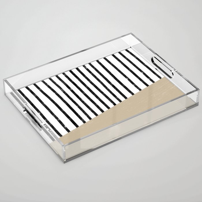 Handmade Stripe Block Pattern (tan/white/black) Acrylic Tray
