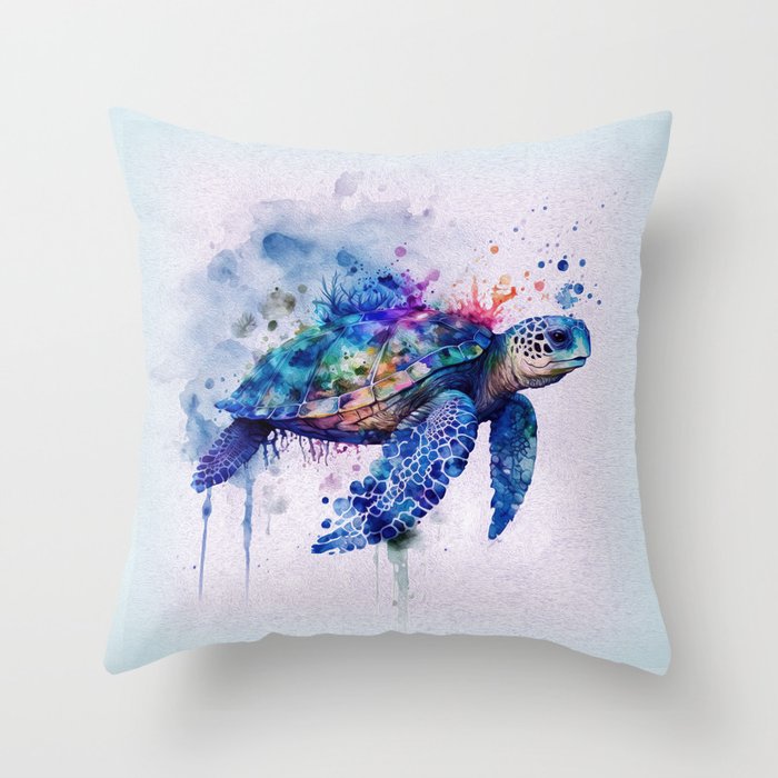 The Cute And Blue Sea Turtle Throw Pillow