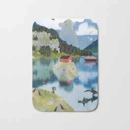trollfjord Bath Mat | Trolls, Cabin, Children, Norway, Wildlife, Illustration, Painting, Scandinavia, Fantasy, Redhouse 