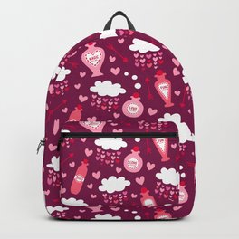 Valentine's love potion bottles clouds burgundy Backpack