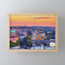 Charles bridge, Karluv most, Prague in winter at sunrise, Czech Republic. Framed Mini Art Print
