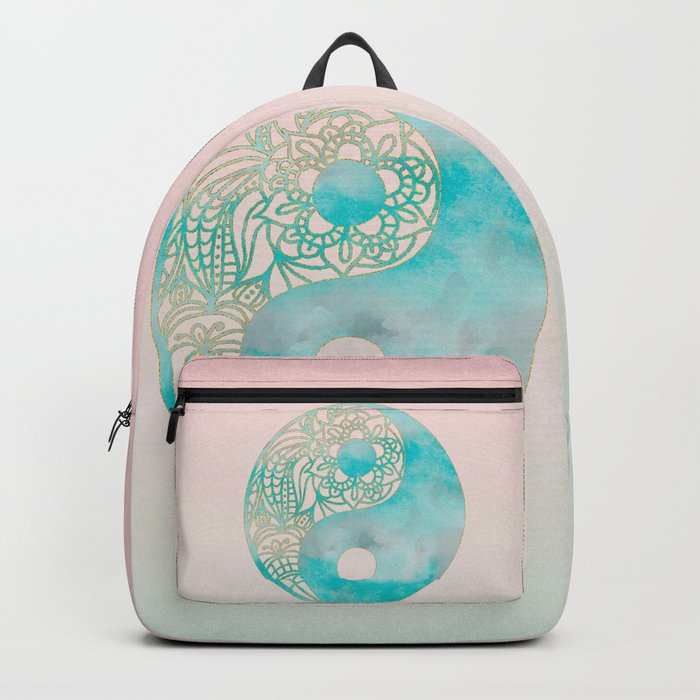 Yin Yang Watercolor Esoteric Symbol teal and soft pink #yinyang Backpack