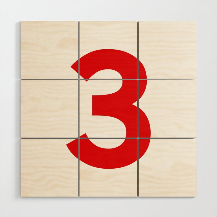 Number 3 (Red & White) Wood Wall Art