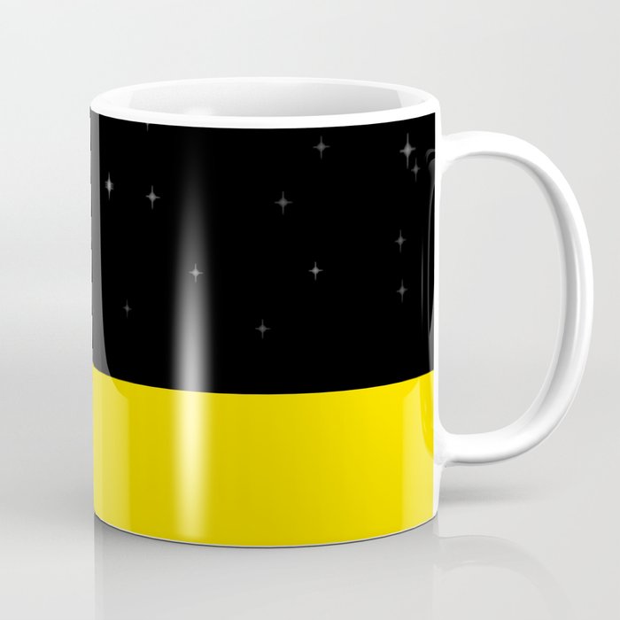 Black night with stars, moon, and yellow sea Coffee Mug