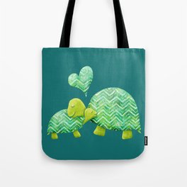 Sweet Turtle Hugs with Heart in Teal and Lime Green Tote Bag