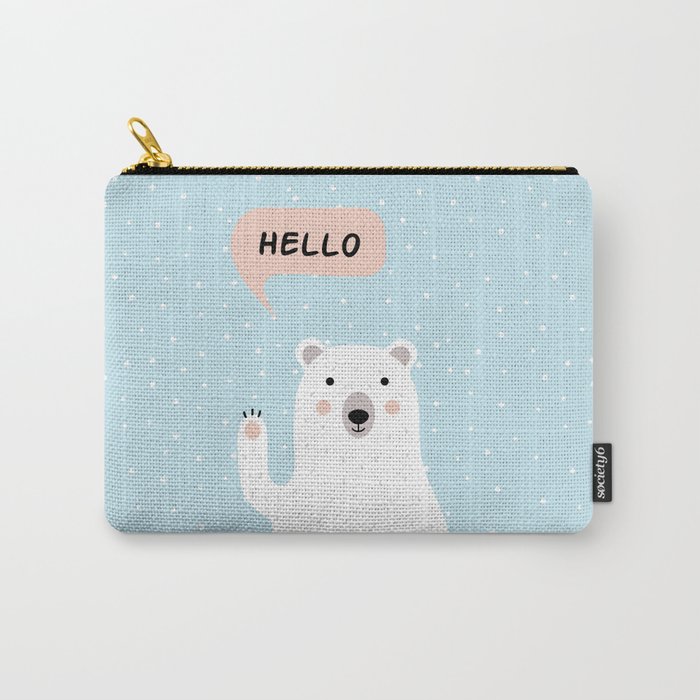 Cute Polar Bear in the Snow says Hello Carry-All Pouch