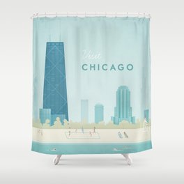  Vintage Chicago Travel Poster Shower Curtain