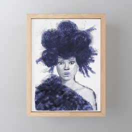 Woman's Portrait with Afro - indigo Framed Mini Art Print