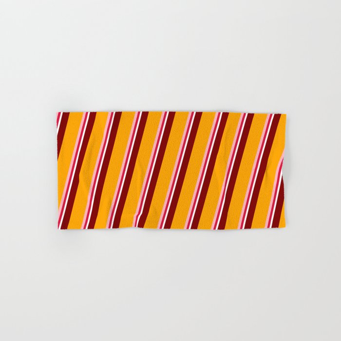 Colorful Maroon, Orange, Light Pink, Crimson, and White Colored Lines/Stripes Pattern Hand & Bath Towel