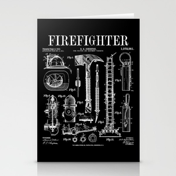 Firefighter Fire Department Fireman Vintage Patent Print Stationery Cards