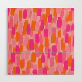 Abstract, Paint Brush Effect, Orange and Pink Wood Wall Art