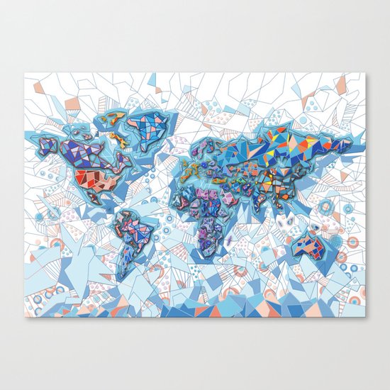 world map geometry white Canvas Print