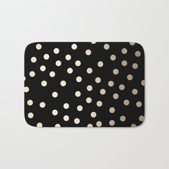 Simply Dots White Gold Sands on Midnight Black Bath Mat