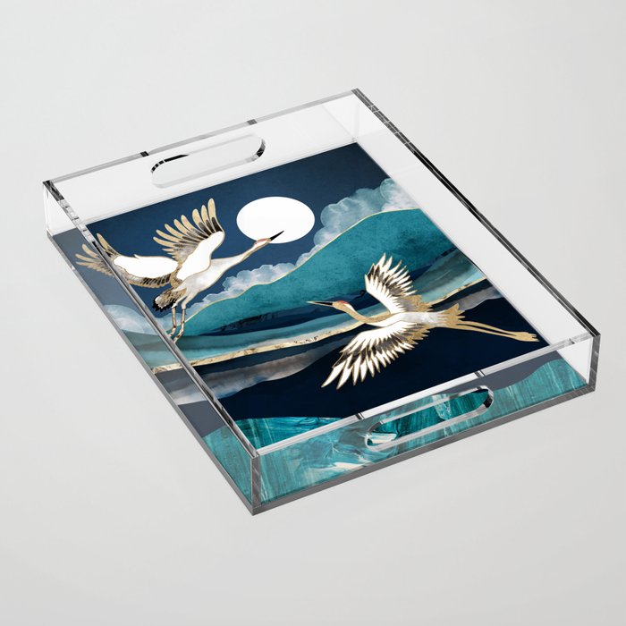 Midnight Cranes Acrylic Tray