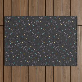 Colorful Night Sky on Black Outdoor Rug