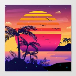 Fiery Sunset Synthwave Canvas Print