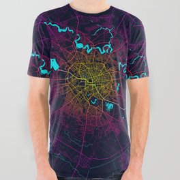 Bucharest City Map Romania - Neon All Over Graphic Tee