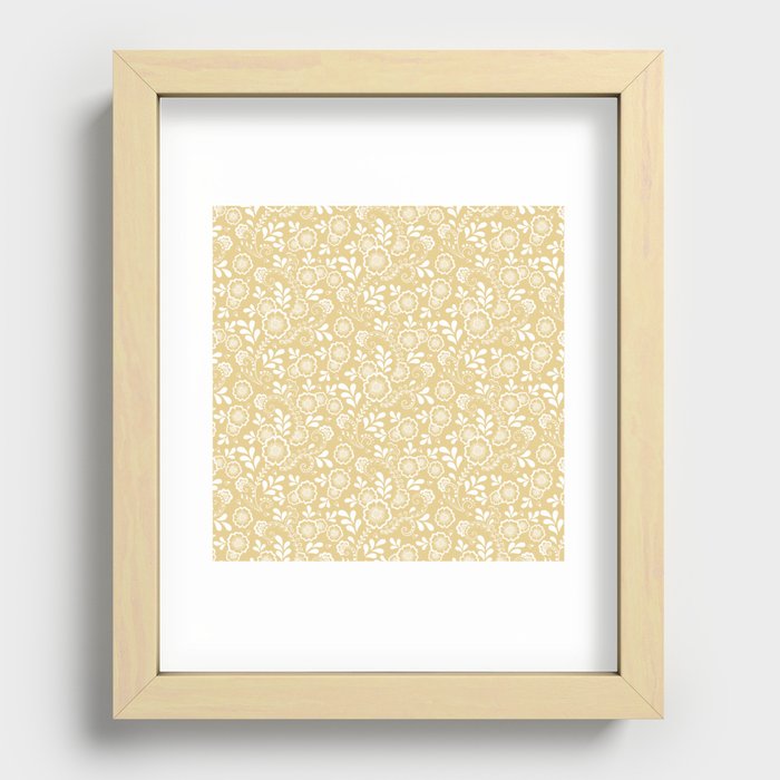 Tan And White Eastern Floral Pattern Recessed Framed Print