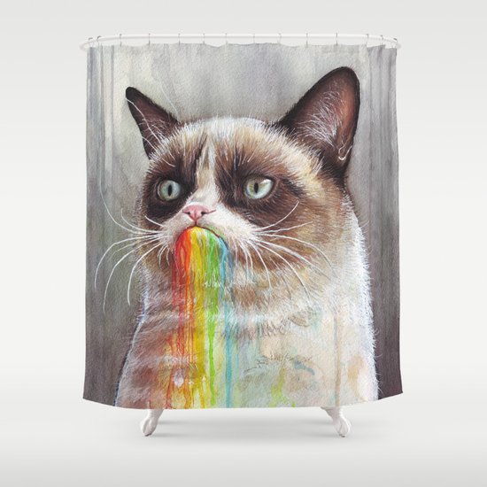 Cat Tastes The Grumpy Rainbow Watercolor Painting Shower