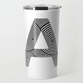 letra A mayúscula en color blanco y negro, con lineas creando efecto de volumen Travel Mug