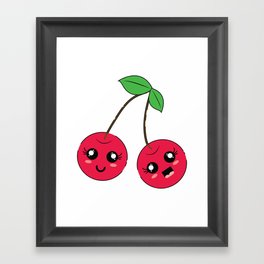 Cute Cherry Fruit Illustration Framed Art Print