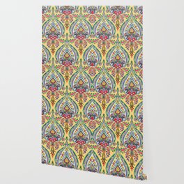 Turkish decorative seamless pattern. Vintage Islamic colorful motif illustration in modern theme. Traditional folk artwork. Rococo wall. Exotic motif design hand drawn art, Mughal background Wallpaper