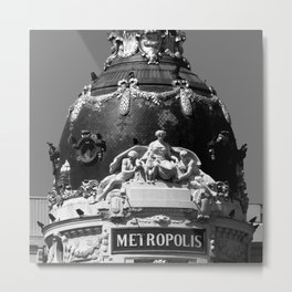 Madrid, Spain, Edificio Metrópolis Beaux-Arts Statue black and white photograph / art photography Metal Print