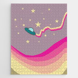 A rainbow UFO in the starry night! colorful and minimal nightscape Jigsaw Puzzle