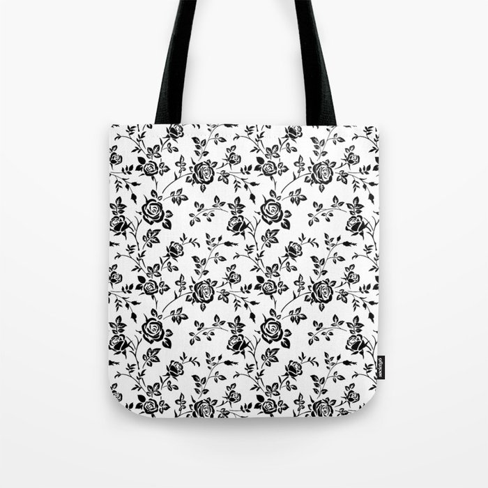 Black and White Rose Pattern Tote Bag by d_money | Society6